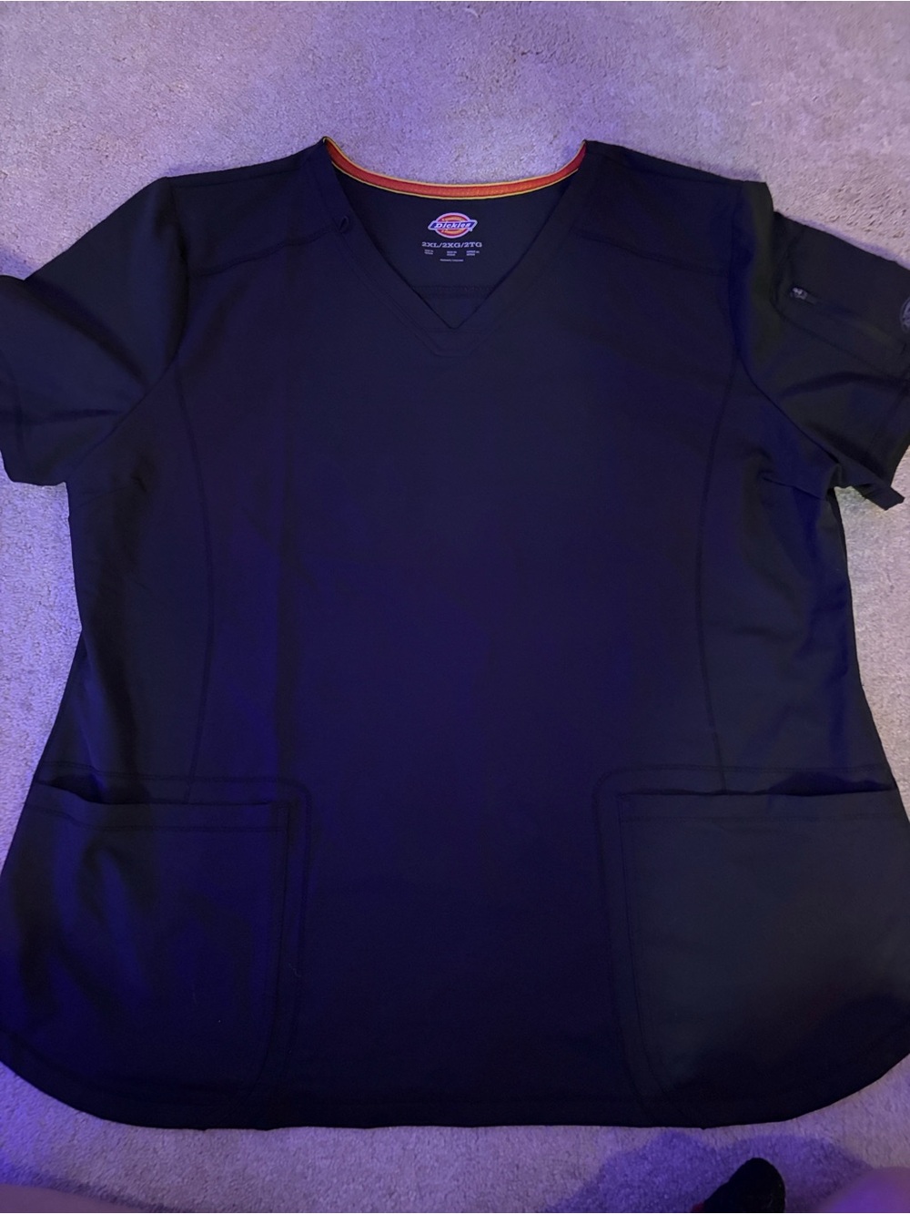 Dickies Black V-Neck Short Sleeve Scrub Top with Orange Trim